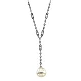 0.75 Ct.T.W. Round Brilliant Cut and Baguette Cut Diamonds, South Sea Cultured Pearls, 14K White Gold. South Sea Cultured Pearl & Diamond Necklace
