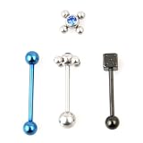 Set of 3 Tongue Barbells - Variety Pack - Logo, Steel, Stone