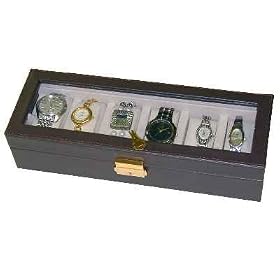<b>Mens Brown Leather Watch Case- 6 Padded Watch Cushions</b>