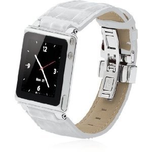 iWatchz STLWHTDYTP Timepiece Stainless Leather Watch Strap for iPod nano 6th Gen with Deploy (White)