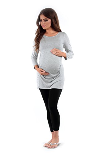 Womens Side Ruched Maternity Tunic Top by Rags and Couture - Made in USA,Heather Grey,Large