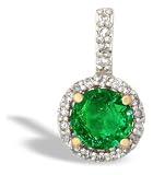 14K Yellow Gold Genuine Round Emerald and Diamond Pendant
