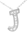 Sterling Silver Initials J CZ Pendant with Link Chain