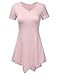 NINEXIS Women's Basic Short Sleeve V-neck Tunic Top with Asymmetric Hem