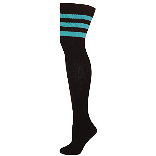 AJs Retro Thigh High Tube Socks - Black, Turquoise-M