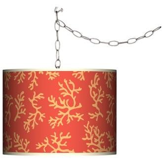 Tangerine Coral Swag Style Plug-In Chandelier