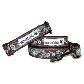 Owen & Olivia Designer Dog Collar - Chocolate & Aqua Paisley (X-Large)