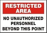 Restricted Area NO UNAUTHORIZED PERSONNEL BEYOND THIS POINT 7 x 10 Dura-Plastic Sign
