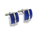 Blue Cats Eye Rectangle Swivel Back Silver-Tone Cufflinks