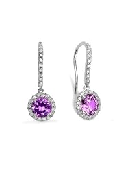 2.04Ct Round Amethyst & Diamond Hanging Earrings 14K Gold