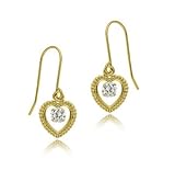14k Gold CZ Heart Dangle Earrings