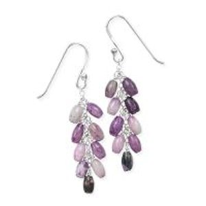 .925 Silver & Beaded Purple Agate Cluster Earrings