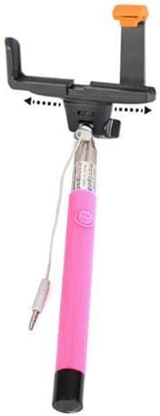 Ischulke® New 3.5mm USB Cable Connection Extendable Selfie Handheld Stick Monopod [No Battery + No Bluetooth + No App + No Wifi] with Shutter Remote Control Shaft for Iphone 6 6 Plus 5s 5c 5 4s 4,samsung Galaxy S3 S4 S5, Samsung Galaxy Note 2 Note 3 Note 4, Htc, Blackberry, Sony, Lg, Compatble with IOS 5.0/ Android 4.2 or Above System (Pink)