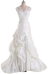 V-neck Natural   Waistline Taffeta Cap Sleeves Sheer   Ball Gown Wedding Dress 