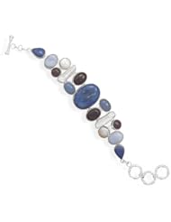 8"+1"Extension Lapis, Amethyst, Agate, Chalcedony and Cultured Freshwater Pearl Toggle Bracelet
