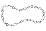 14K White Gold Open Circle and Oval Link Anklet, 10