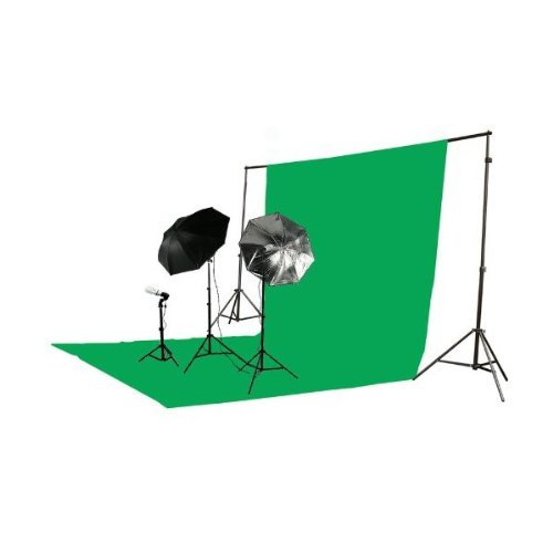 ePhoto 1000-Watt Video Photography Chroma Key with 10 x 20 Inch Green Screen Support System with 3 Studio Light Lighting Kit K115 On Sale
