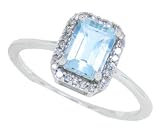 1.05ct Emerald Cut Aquamarine Ring with Diamond in 10Kt White Gold