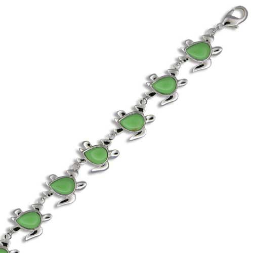 Sterling Silver Hawaiian Green Turquoise Turtle Bracelet