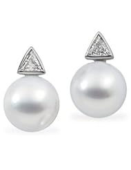 18K Palladium White Gold Pair 1/2Cttw/12.00mm Full Butt South Sea Cultured Pearl & Diamond Earrings
