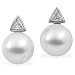 18K Palladium White Gold Paspaley South Sea Cultured Fine Full Button Pearl and Diamond Earrings