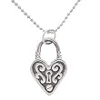 Small Heart Lock Pendant in Sterling Silver on a 16" Diamond Cut Rhodium and Sterling Silver Bead Chain, #8012