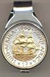 South African Penny &Ograve;Sailing Ship&Oacute; Two Tone Coin Spring Loaded Money Clip