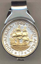 South African Penny &Ograve;Sailing Ship&Oacute; Two Tone Coin Spring Loaded Money Clip