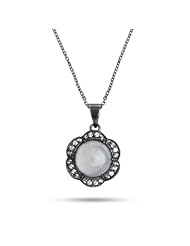 Oxidized Silver and CZ Moonstone Flower Pendant