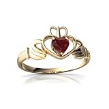 14K Yellow Gold Heart Genuine Ruby Celtic Claddagh Ring