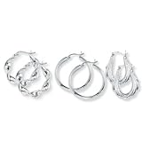 3-Pair Silver Hoop Earring Set