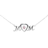 Sterling Silver MOM Cable Chain with Pink CZ 16in - 18in Adjustable Necklace
