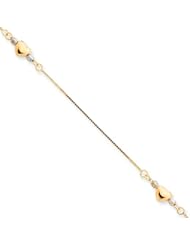 14k Gold Tri-Color Adjustable Puffed Heart, 9 inch