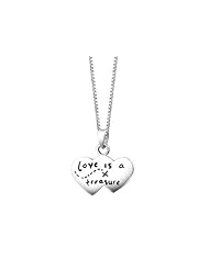 Sterling Silver "You and Me, Love Is A Treasure" Reversible Double Heart Pendant Necklace , 18"