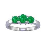 2 Ct. Three-Stone Green Emerald Gemstone Diamond Enagement Ring Bridal Style Round Cut in 14K White Gold
