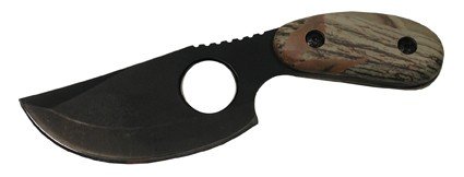 Metal Camo Handle Skinner w/Finger Hole w/Black Blade & Nylon Sheath