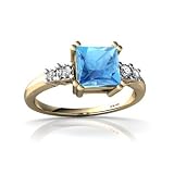 14K Yellow Gold Square Genuine Blue Topaz Art Deco Ring Size 9