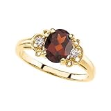 08.00X06.00 MM 14K Yellow Gold Genuine Mozambique Garnet And Diamond Ring