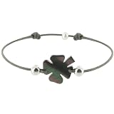 Bijoux Les Poulettes - Bracelet Trèfle Nacre Grise et Perles d'Argent - Lien Gris