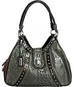 Dark-Grey M.C. Leather ''Lydia'' Large Croco Embossed Hobo Bag
