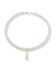 18k Gold, Freshwater Pearl Necklace, 8.5-6.5mm, "A" Quality w/ Diamonds