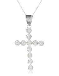 14k White Gold Cross with Cubic Zirconia Pendant Necklace, 18"