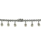 Sterling Silver Simulated Grey Pearl and Cubic Zirconia Drop Necklace by Charles Winston, 17"
