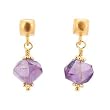Faceted Purple Amethyst Gemstone Nugget Dangle Earrings on Vermeil Domed Square Post, #7702