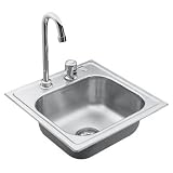 MOEN 22240 Camelot 15-by-15-Inch Kitchen Sink with Bar Faucet, Satin