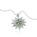 Chuvora Real Irish Four Leaf Clover, Symbol of Good Luck, Sun-Shaped Pendant Necklace Fashion Jewelry, St.Patrick's day gift