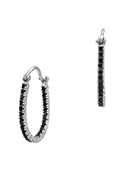 10K White Gold 0.50 Cttw Black Diamond Oval Hoop Earrings