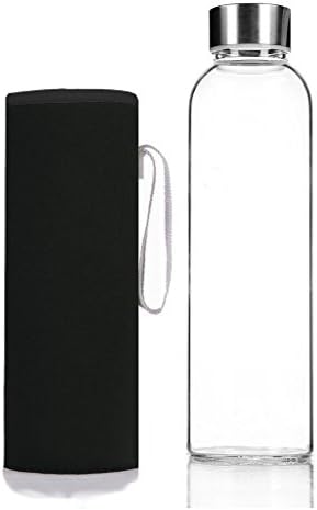 Dciunekoi Top Level Quality Environmental Borosilicate Glass Water Bottle with Colorful Nylon Sleeve-Black