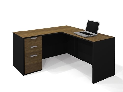 Pro-Concept L-shaped Computer Desk in Bamboo & Black with Keyboard Shelf