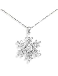 Snowflake Pendant Rhodium Over Sterling Silver and 37 CZ Stones Necklace - Chain Included